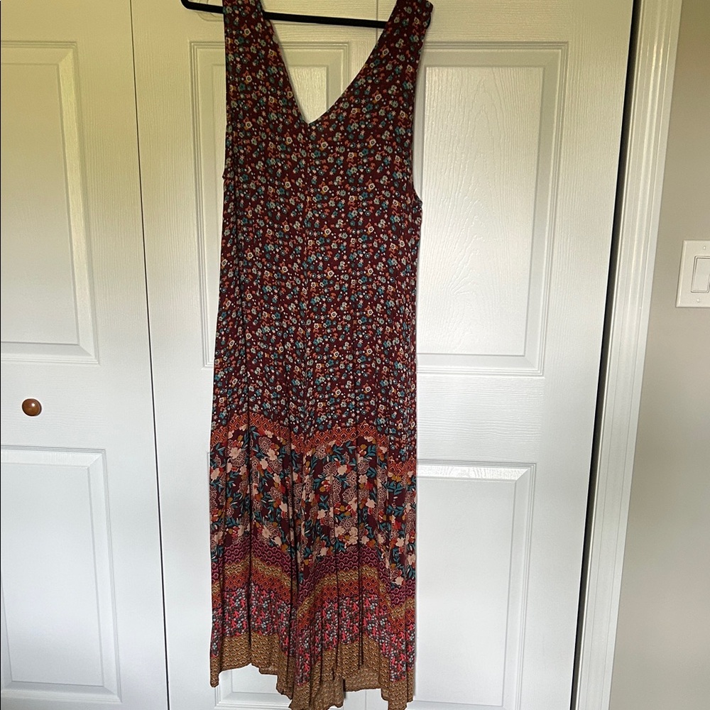 NATURAL LIFE Boho Wide Leg Jumpsuit Dress in Rust Floral